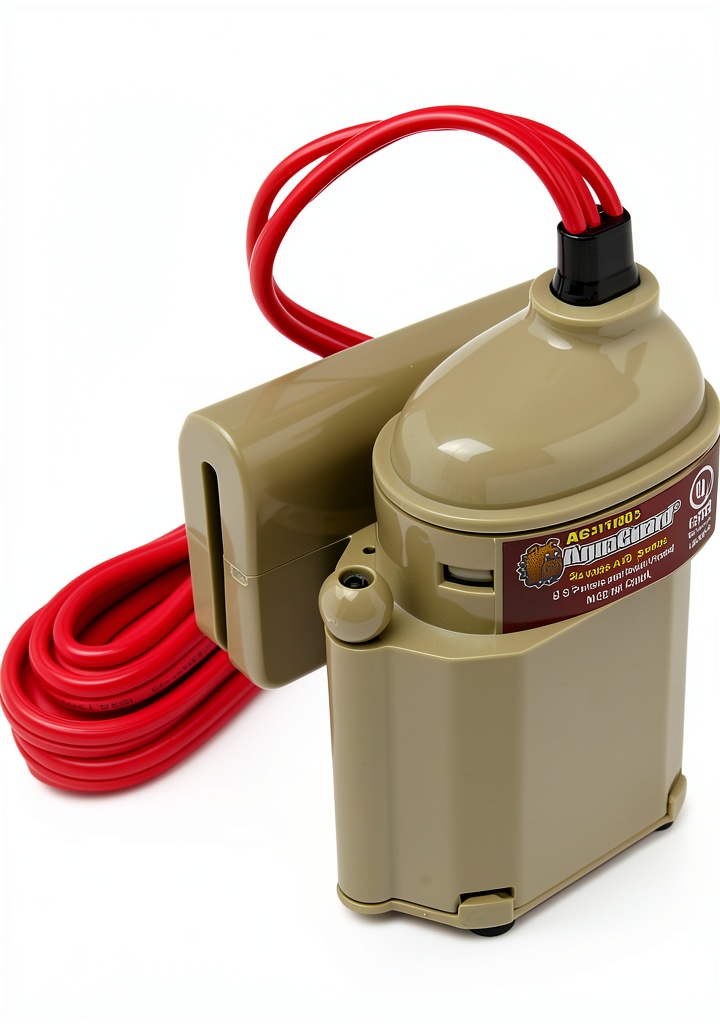 Rectorseal magnetic float switch mounted on a metal drain pan