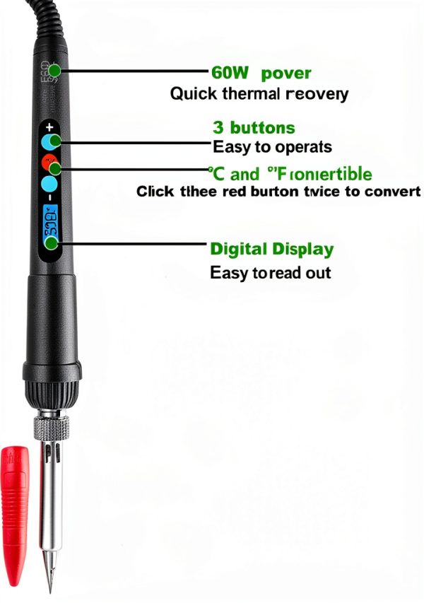 60W Digital Soldering Iron Heat Set Insert Tool with Extra Soldering Tips and Heat Set Insert Tips-1